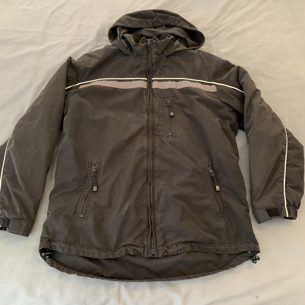 Athletech Jacket Mens Medium Black Full Zip Hooded Ski Insulated Pockets Winter